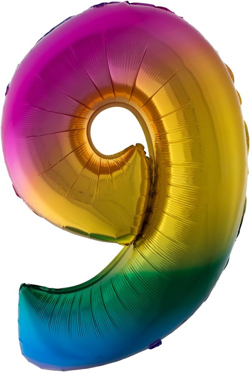 Folieballon Cijfer 9 Regenboog 100cm