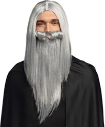 Pruik Tovenaar Grijs met Baard