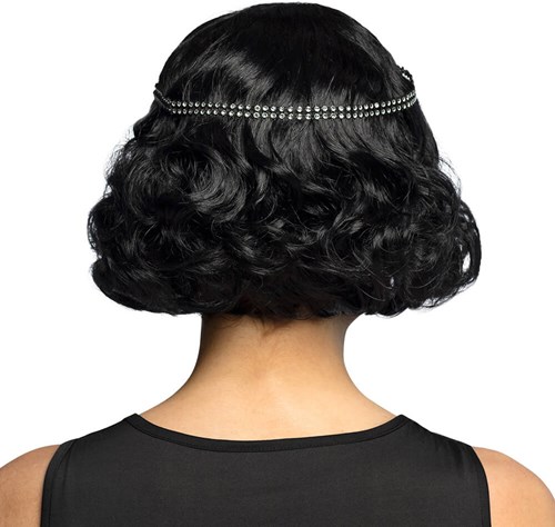 Pruik Charleston Flapper Zwart met Hoofdbandje (achterkant)