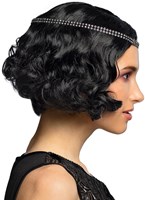 Pruik Charleston Flapper Zwart met Hoofdbandje (zijkant)