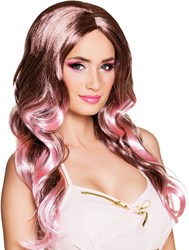 Ombre Pruik Bruin-Roze