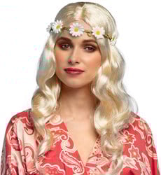 Hippie Pruik Blond met Bloemen Hoofdband