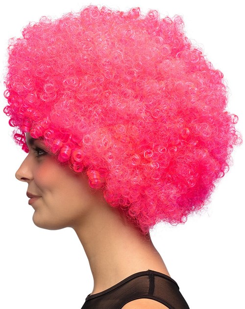 Pruik Oversized Afro Pink (zijkant)