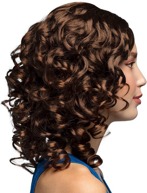 Pruik Curly Bruin (zijkant)