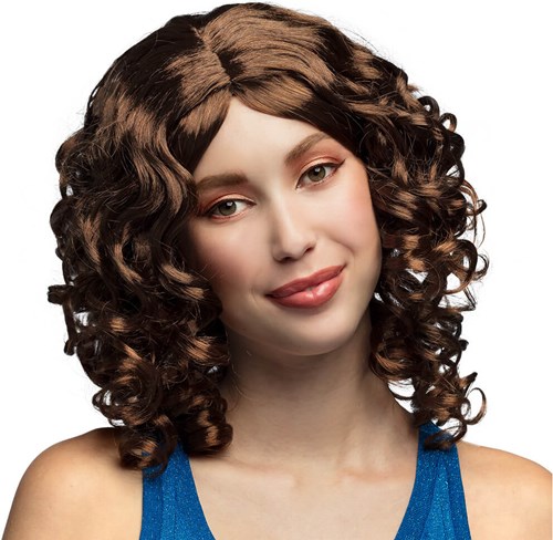 Pruik Curly Bruin