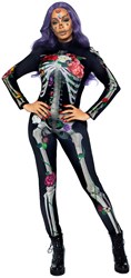 Dames Catsuit Floral Skeleton