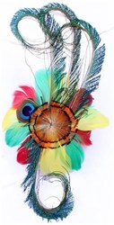 Broche Rood/Geel/Groen met Pauwenveer