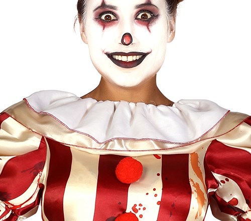 Horror Clown Kostuum Gestreept Dames (detail kraag)