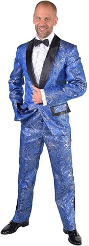 Heren Smoking Luxe Brokaat Blauw
