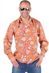 Heren Disco Blouse Seventies Paisley Bruin/Oranje