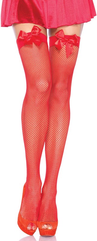 Sexy Overknee Netkousen Rood met Rode Strikken
