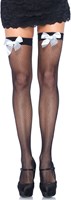 Sexy Overknee Netkousen Zwart met Witte Strikken