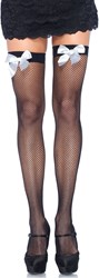 Sexy Overknee Netkousen Zwart met Witte Strikken