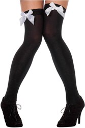 Overknee Kousen Zwart met Witte Strik