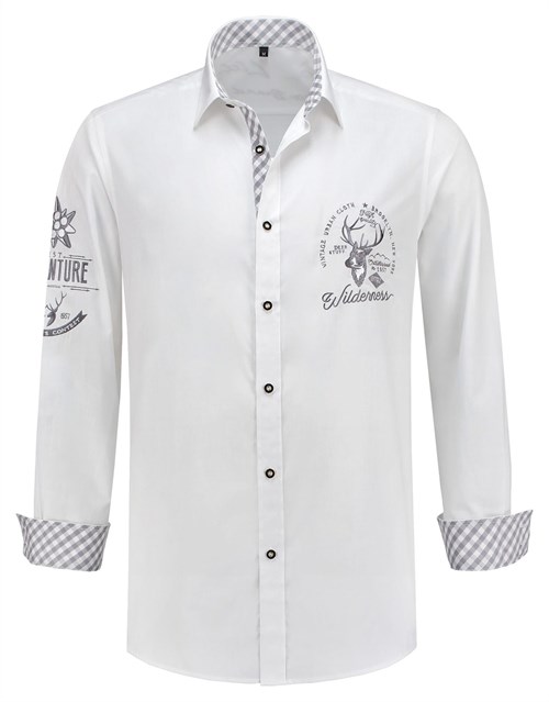 Tiroler Trachtenhemd Grijs/Wit Luxe (100% kat)  