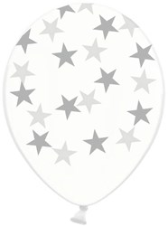 Transparante Ballonnen met Zilveren Sterren 30cm - 6st.