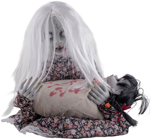Halloween Deco Meisje met Huilende Baby -50cm