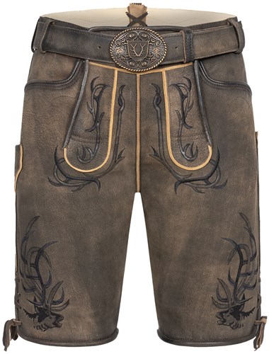 Lederhose Geitenleer Nikas Bruin met Riem