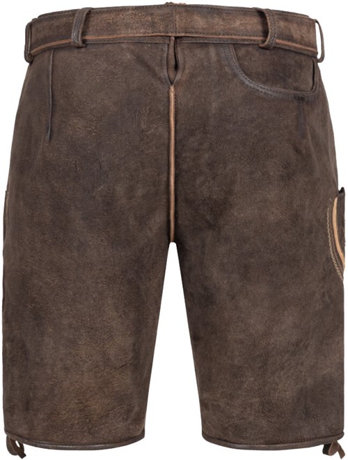 Geitenleer Lederhose Roger Bruin met Riem (achterkant)
