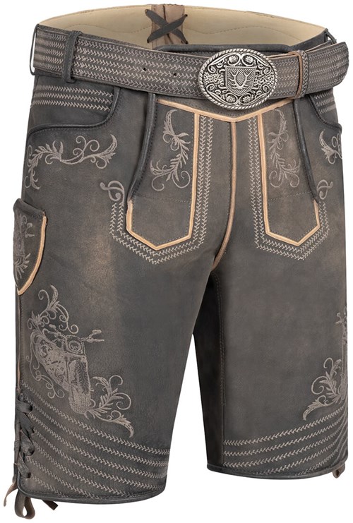 Geitenleer Lederhose Zac Bruin met Riem (linker zijkant)