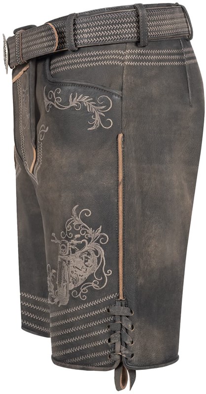 Geitenleer Lederhose Zac Bruin met Riem (rechter zijkant)