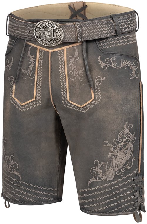 Geitenleer Lederhose Zac Bruin met Riem (rechts schuin voor)