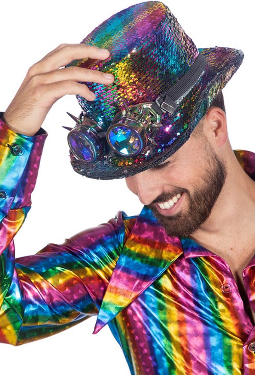 Hoge Hoed Burningman Rainbow met Bril