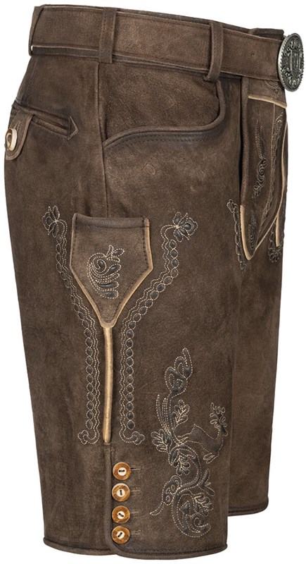 Lederhose Geitenleer Sean Bruin met Riem (linker zijkant)