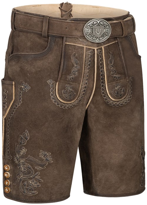 Lederhose Geitenleer Sean Bruin met Riem (links schuin voor)