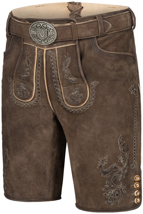 Lederhose Geitenleer Sean Bruin met Riem (rechts schuin voor)