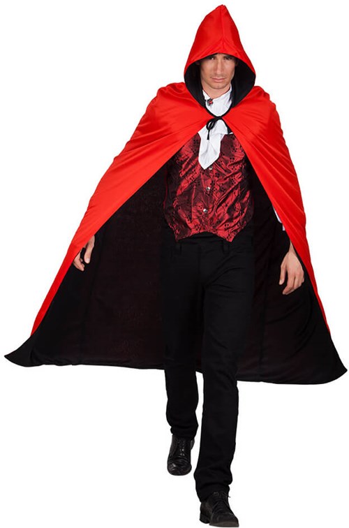Cape met Capuchon Zwart/Rood 170cm (voorkant)