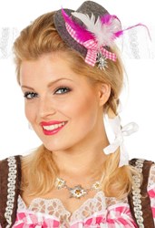 Mini Tiroler Hoedje Met Clip Grijs/Roze