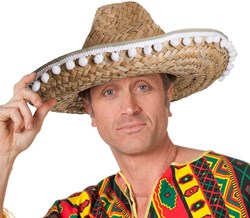 Sombrero Naturel met Bolletjesband - 40cm