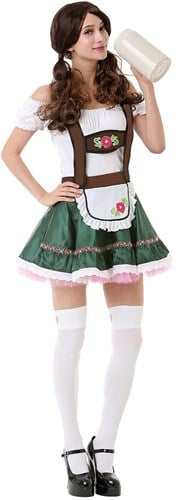Dirndl Donkergroen-Wit met Bloempjes 