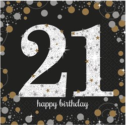 Servetten 21 Jaar Sparkling Celebrations 16st