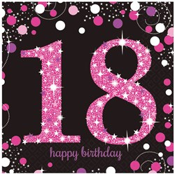 Servetten 18 Jaar Sparkling Celebrations Pink - 16st