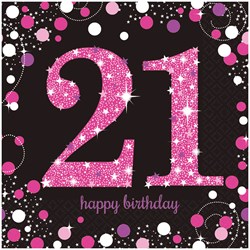 Servetten 21 Jaar Sparkling Celebrations Pink - 16st