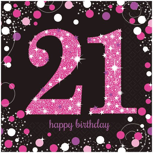 Servetten 21 Jaar Sparkling Celebrations Pink - 16st