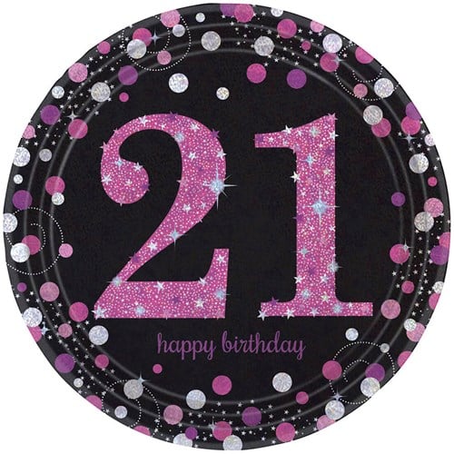 Bordjes 21 Jaar Sparkling Celebrations Pink - 8st