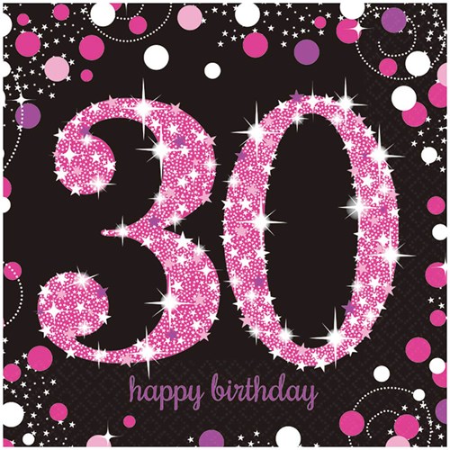 Servetten 30 Jaar Sparkling Celebrations Pink - 16st