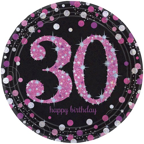 Bordjes 30 Jaar Sparkling Celebrations Pink - 8st