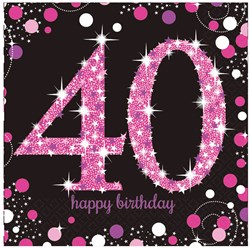 Servetten 40 Jaar Sparkling Celebrations Pink - 16st