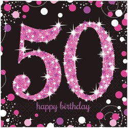 Servetten 50 Jaar Sparkling Celebrations Pink - 16st