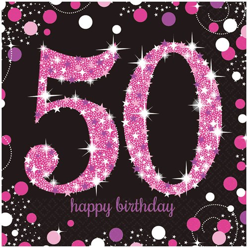 Servetten 50 Jaar Sparkling Celebrations Pink - 16st
