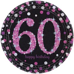 Bordjes 60 Jaar Sparkling Celebrations Pink - 8st