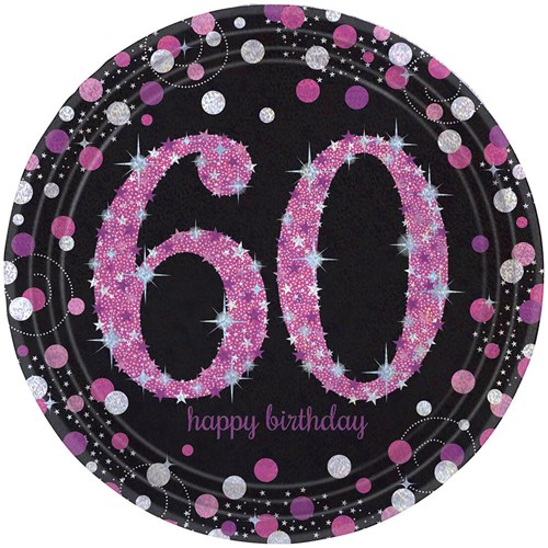 Bordjes 60 Jaar Sparkling Celebrations Pink - 8st