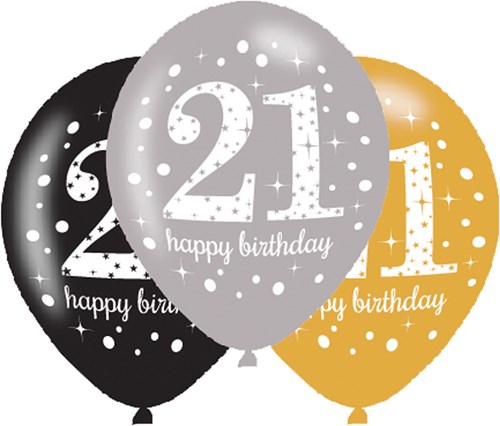 Ballonnen 21 Sparkling Celebrations Silver & Gold (6st.)