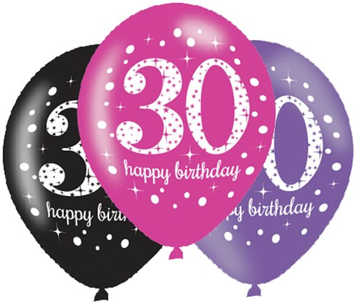 Ballonnen 30 Sparkling Celebrations Pink (6st.)