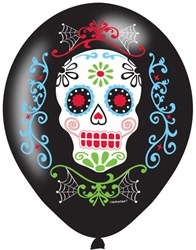 Ballonnen Day Of The Dead Zwart 6st - 27,5cm