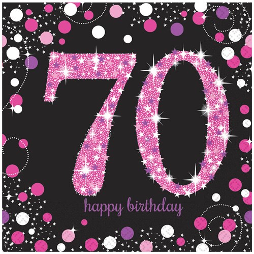 Servetten 70 Jaar Sparkling Celebrations Pink - 16st
